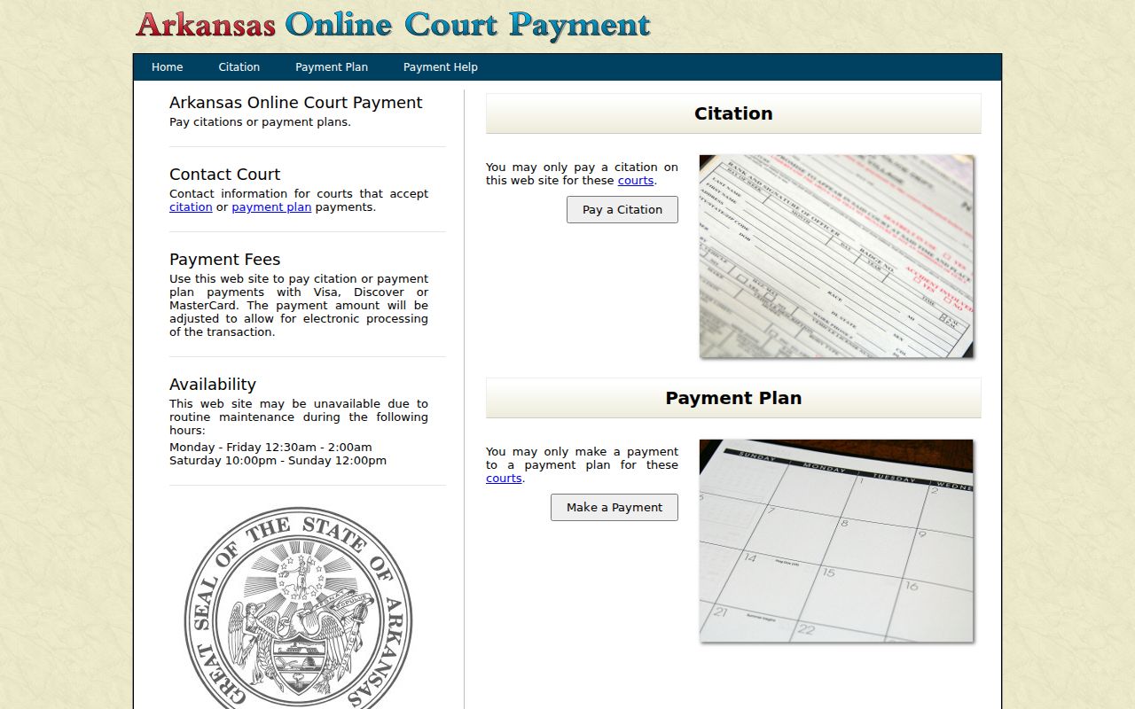 Arkansas eTraffic interface compared with the Grant County court schedule