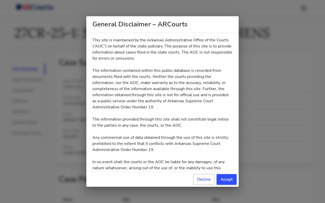 Grant County criminal court docket event and entry interface