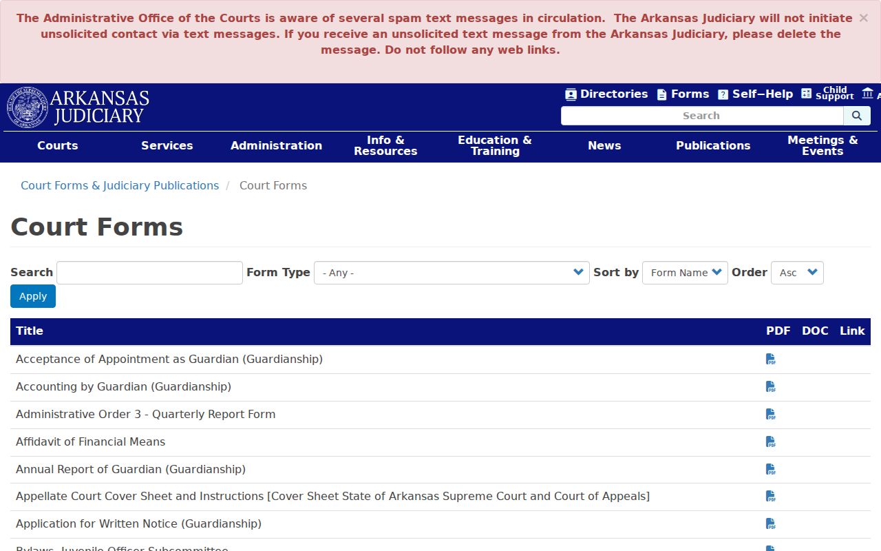 Grant County criminal court docket research through the Arkansas court forms library