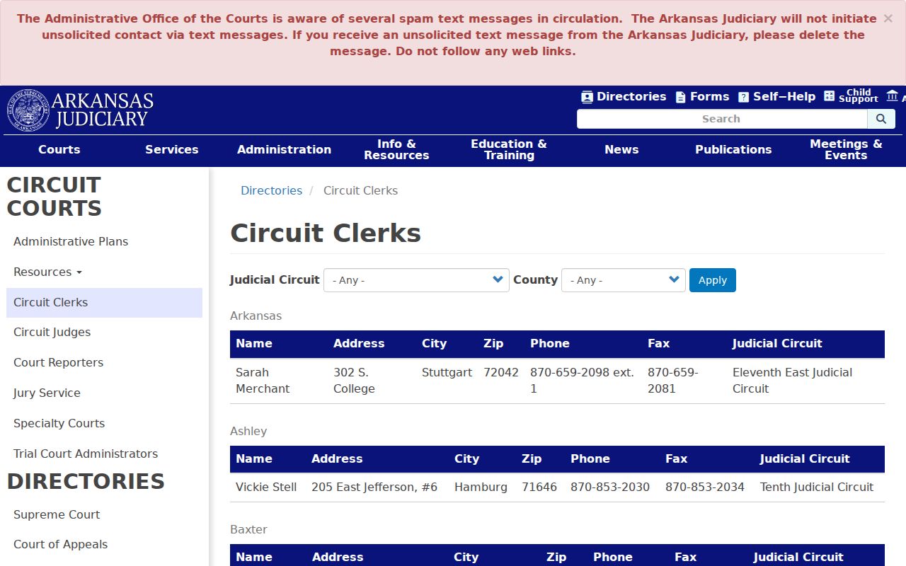 Tull court records statewide clerk directory
